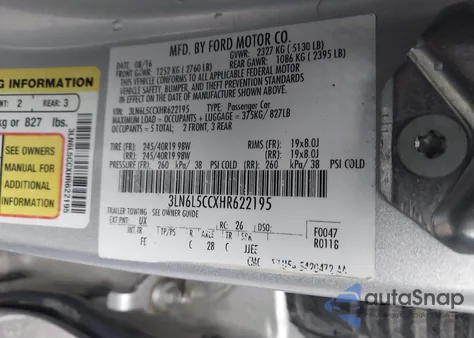 2017 Lincoln Mkz Select из США, поврежденный, VIN 3LN6L5CCXHR622195